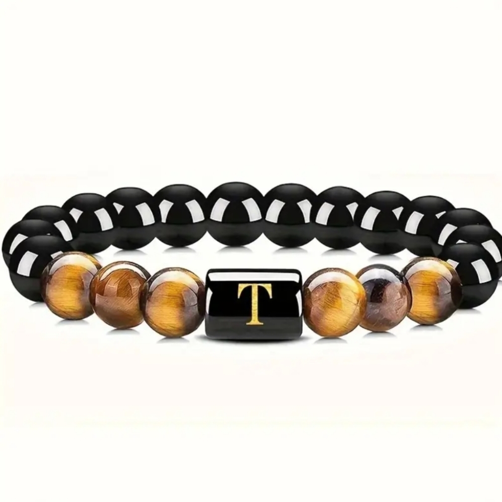 5 For $20 Men's tiger eye Initial Bead Bracelet